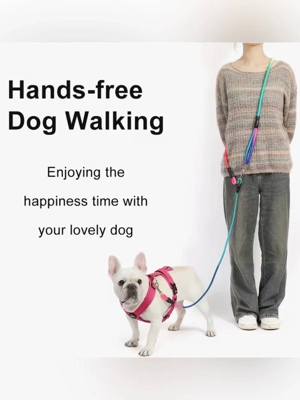 Blue Reflective Rope Dog Hands Free Leash - Durable Pet Lead